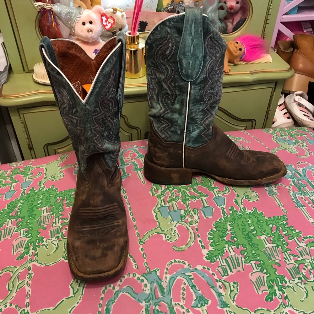 Dan Post DP2906 Women’s teal and brown square toe western boots size 6
